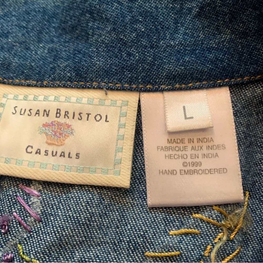 Vintage Susan Bristol Patchwork Denim Vest Embroidered Velvet Floral Size L - Picture 4 of 12